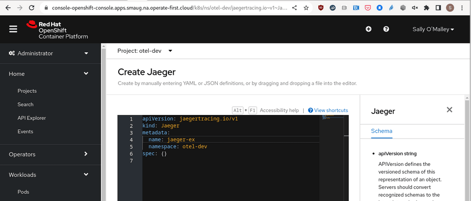 Creation of Jaeger Instance from OpenShift console